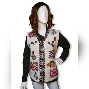 Woolrich Wool Vest Womens Size Medium Embroidered Holiday Festive Granny Core